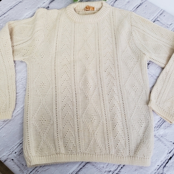 Vintage 60s Ann Arbor USA Made 100% Wool Sweater S VGUC Cream - Picture 1 of 11